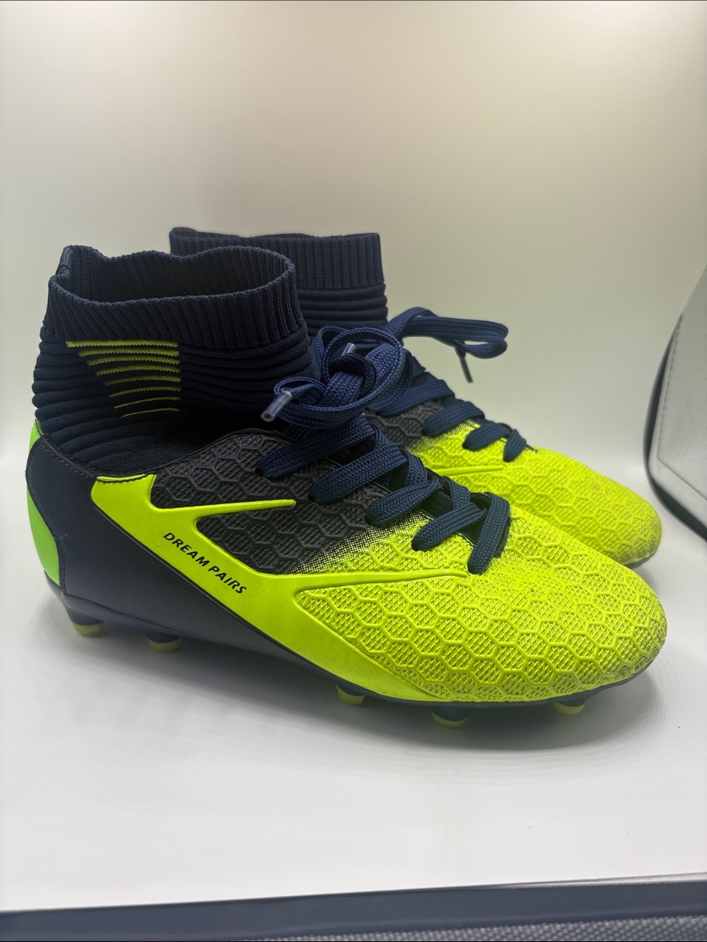 Dream Pairs Neon Yellow & Navy Knit Ankle Soccer Cleats